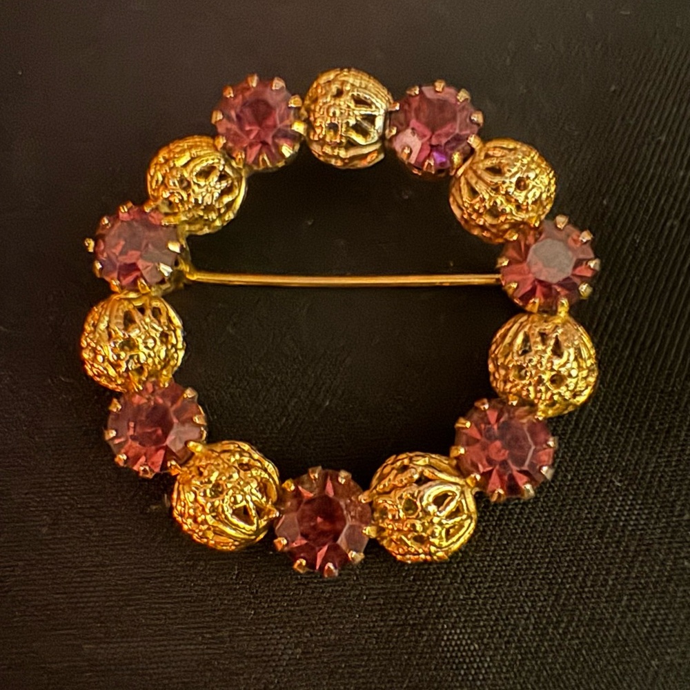 Vintage Gold and Purple Wreath Brooch